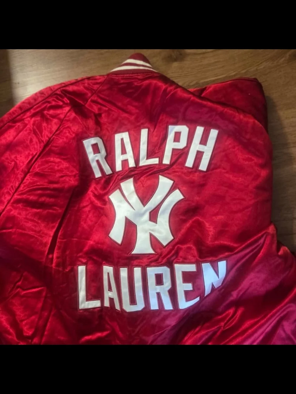 Ralph Lauren Red New York Satin Bomber Jacket